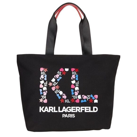 Karl Lagerfeld Paris Kristen Tote Black City Heart Sca Print Cat Canvas Large - Picture 1 of 7